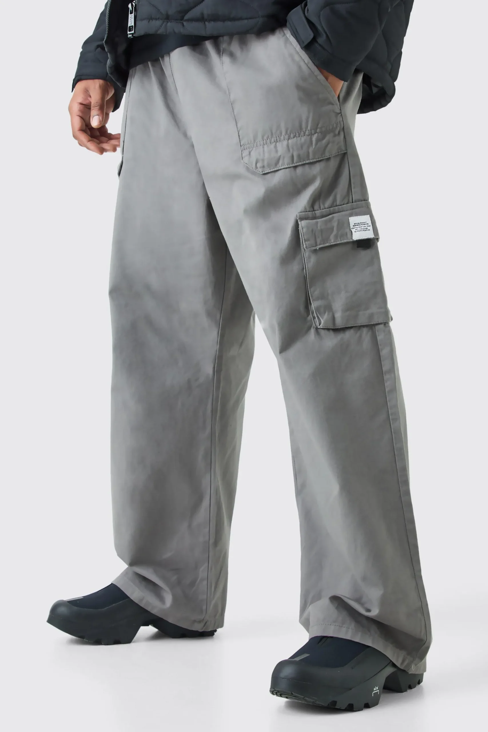 Plus Elastic Waist Relaxed Fit Buckle Cargo Jogger | BoohooMAN UK