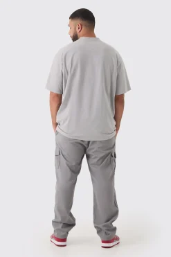 Plus Elastic Waist Straight Fit Cargo Trousers | BoohooMAN UK