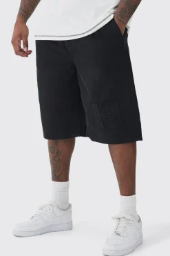 Plus Elasticated Waist Applique Jorts | BoohooMAN UK