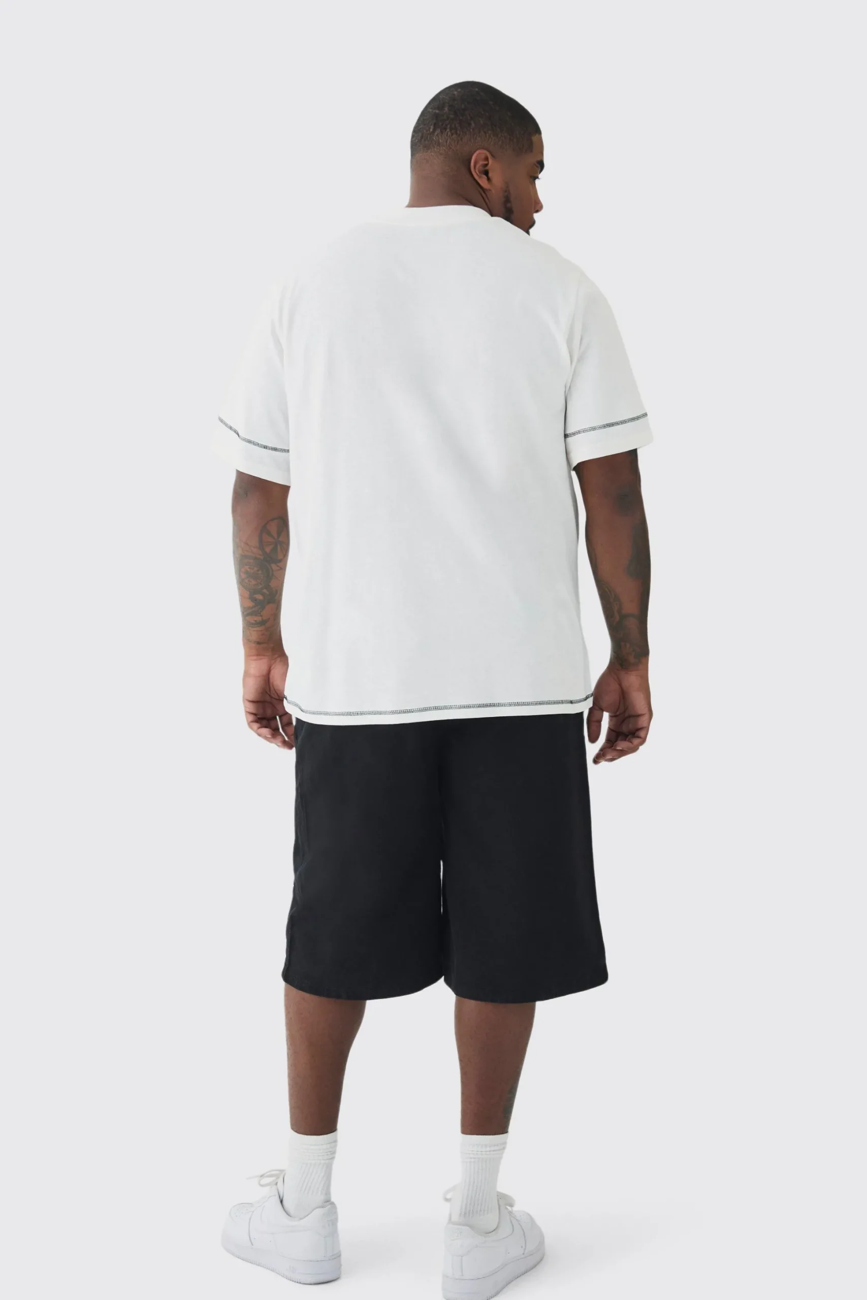 Plus Elasticated Waist Applique Jorts | BoohooMAN UK