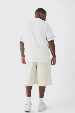 Plus Elasticated Waist Applique Jorts | BoohooMAN UK