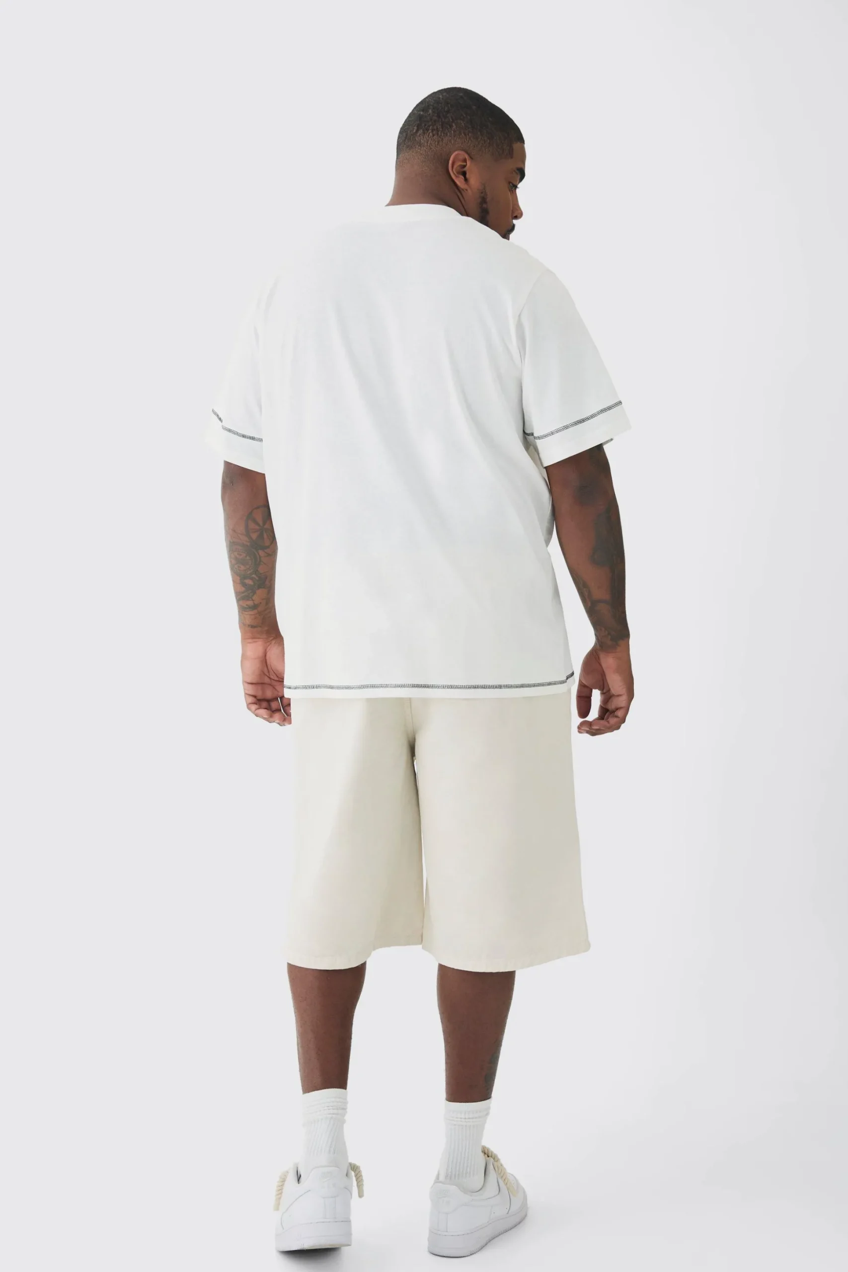Plus Elasticated Waist Applique Jorts | BoohooMAN UK