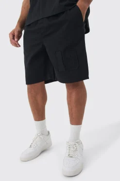 Plus Elasticated Waist Applique Short Length Relaxed Shorts | BoohooMAN UK