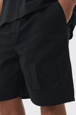 Plus Elasticated Waist Applique Short Length Relaxed Shorts | BoohooMAN UK