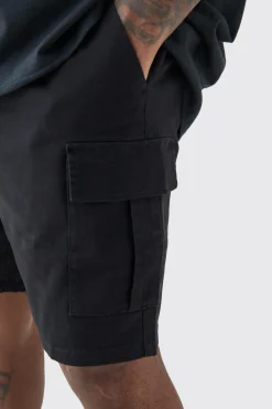 Plus Elasticated Waist Black Skinny Fit Cargo Shorts | BoohooMAN UK