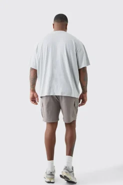 Plus Elasticated Waist Grey Slim Fit Cargo Shorts | BoohooMAN UK