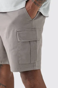 Plus Elasticated Waist Grey Slim Fit Cargo Shorts | BoohooMAN UK