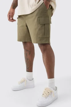 Plus Elasticated Waist Khaki Skinny Fit Cargo Shorts | BoohooMAN UK