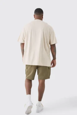 Plus Elasticated Waist Khaki Skinny Fit Cargo Shorts | BoohooMAN UK