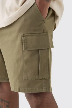 Plus Elasticated Waist Khaki Skinny Fit Cargo Shorts | BoohooMAN UK