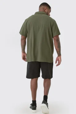 Plus Elasticated Waist Linen Comfort Shorts In Black | BoohooMAN UK