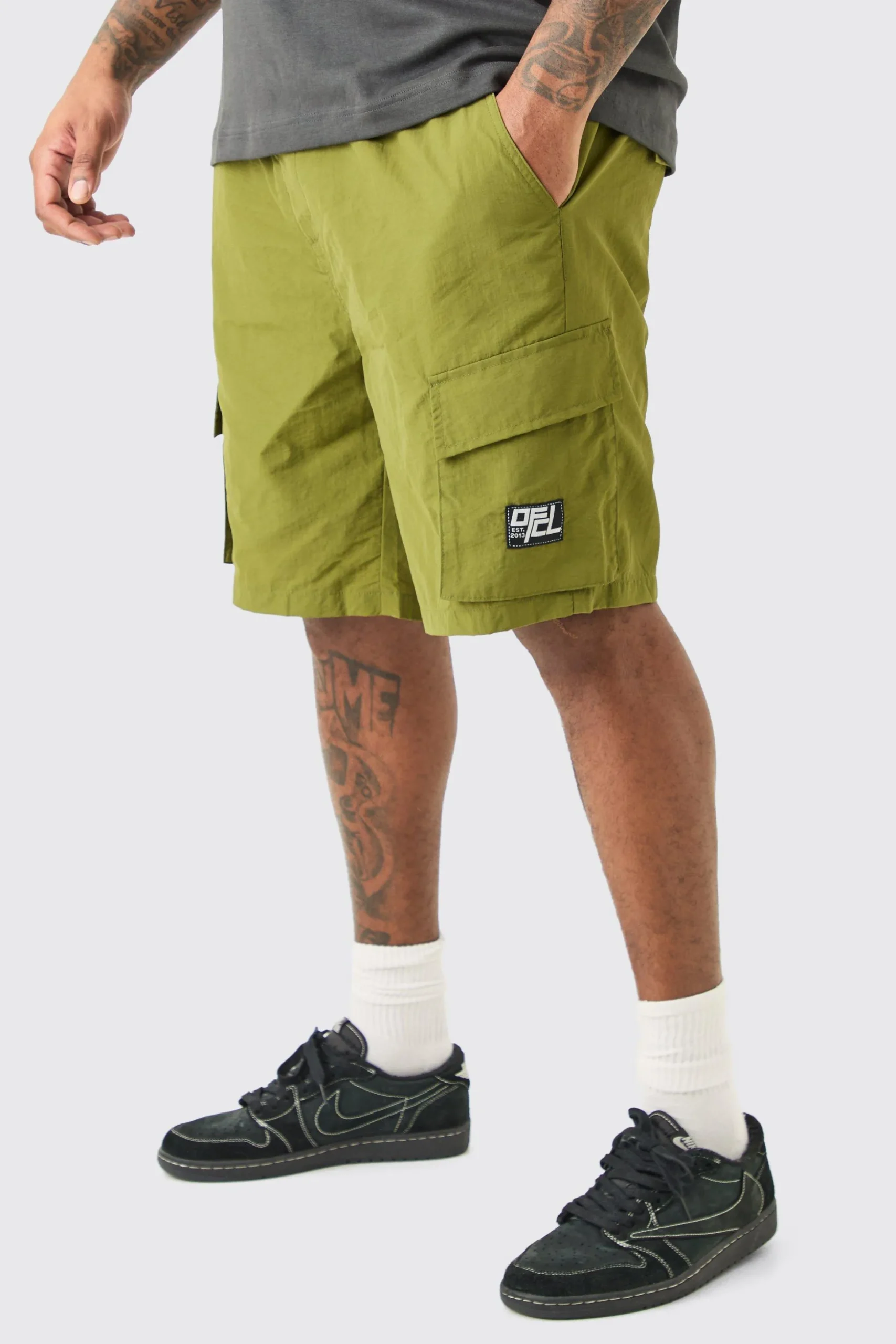 Plus Elasticated Waist Ofcl Nylon Cargo Short | BoohooMAN UK