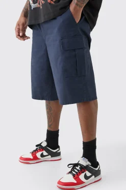 Plus Elasticated Waist Relaxed Fit Cargo Jorts | BoohooMAN UK