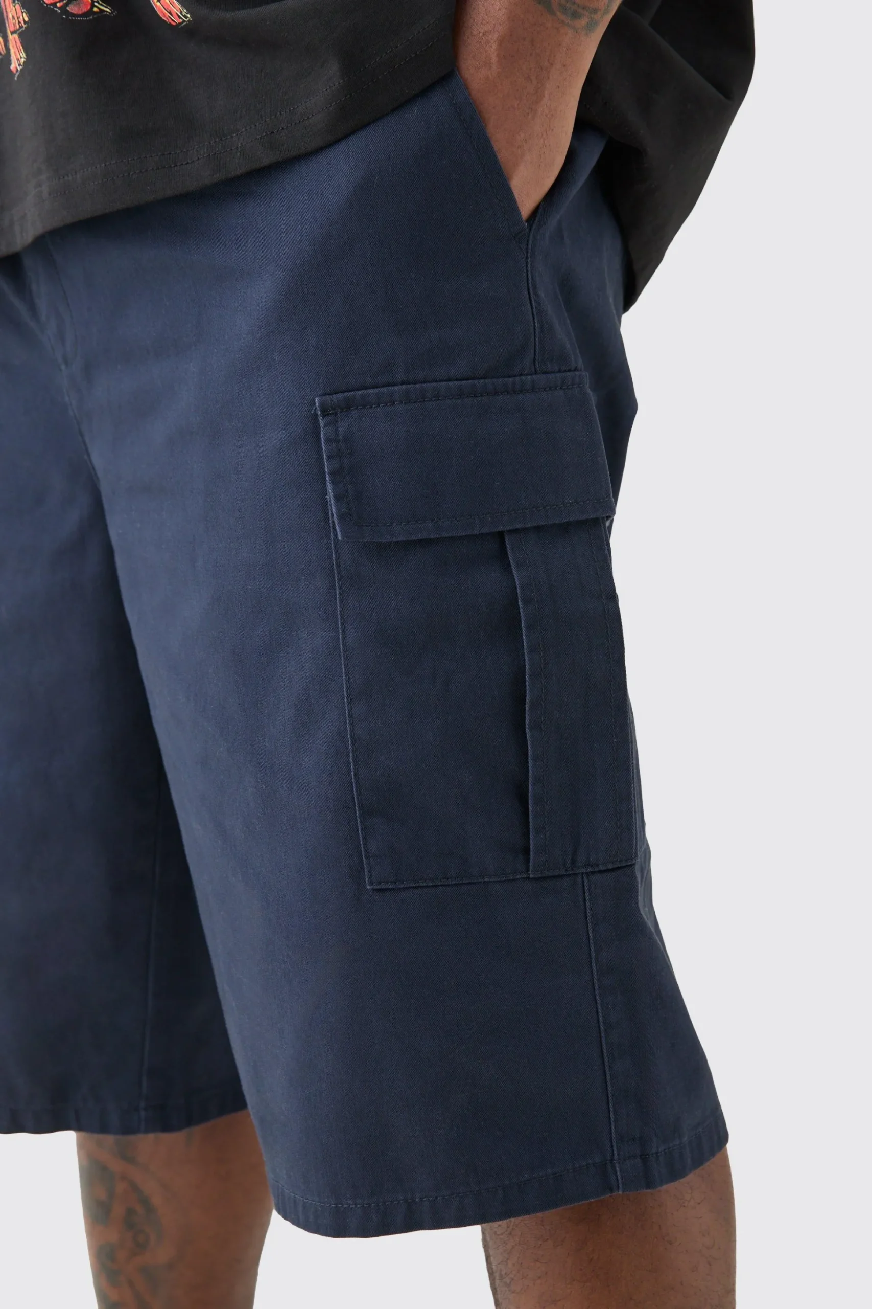 Plus Elasticated Waist Relaxed Fit Cargo Jorts | BoohooMAN UK