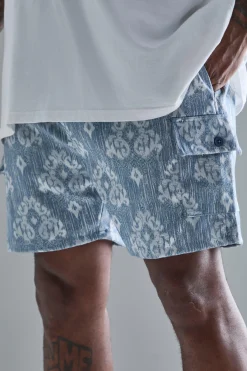 Plus Elasticated Waist Textured Cargo Short In Blue | BoohooMAN UK