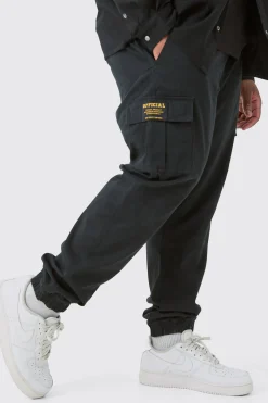 Plus Elasticated Waist Twill Slim Fit Cargo Tab Trouser | BoohooMAN UK