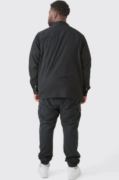 Plus Elasticated Waist Twill Slim Fit Cargo Tab Trouser | BoohooMAN UK