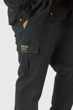 Plus Elasticated Waist Twill Slim Fit Cargo Tab Trouser | BoohooMAN UK