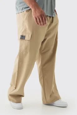 Plus Elasticated Waist Twill Relaxed Fit Cargo Tab Trouser | BoohooMAN UK