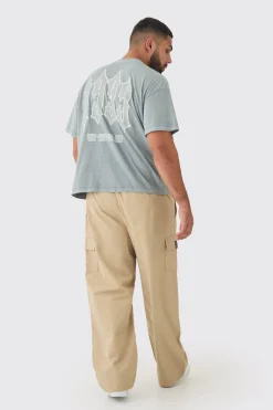 Plus Elasticated Waist Twill Relaxed Fit Cargo Tab Trouser | BoohooMAN UK