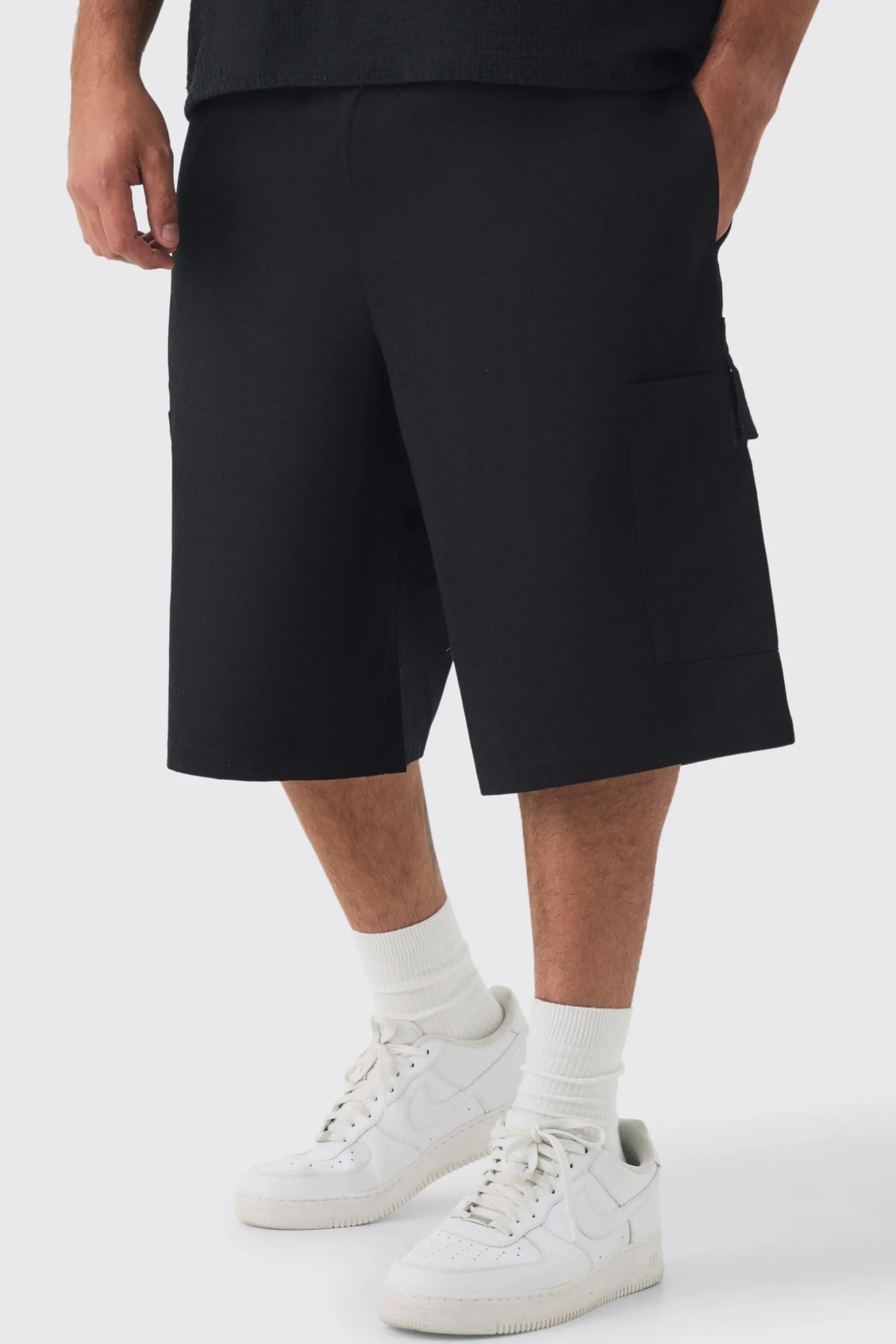 Plus Elasticated Waistband Patch Pocket Jorts | BoohooMAN UK