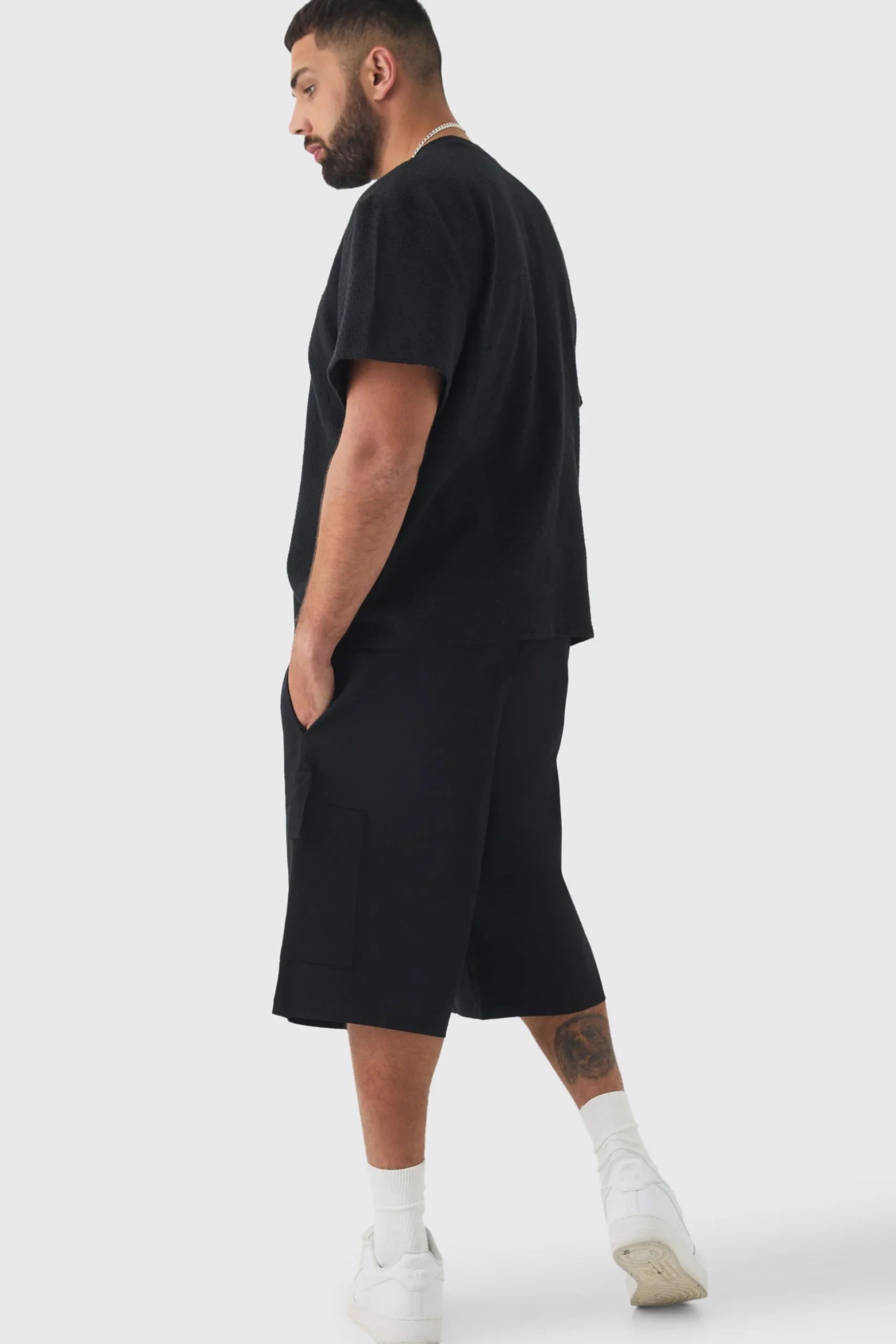Plus Elasticated Waistband Patch Pocket Jorts | BoohooMAN UK
