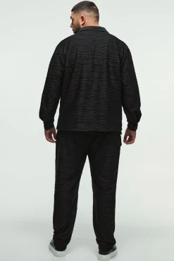 Plus Elevated Pleated Shirt And Straight Fit Trouser Set In Black | BoohooMAN UK
