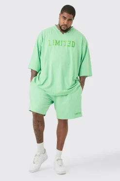 Plus Embroidered Limited Football T-shirt & Short Set | BoohooMAN UK