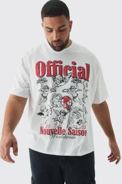 Plus Extended Neck Cherub Graphic Oversized T-Shirt | BoohooMAN UK