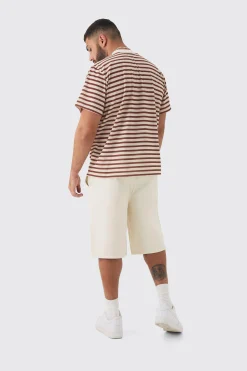 Plus Extended Neck Stripe T-shirt | BoohooMAN UK