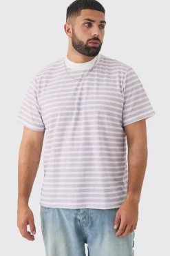 Plus Extended Neck Stripe T-shirt | BoohooMAN UK