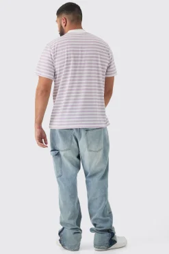 Plus Extended Neck Stripe T-shirt | BoohooMAN UK