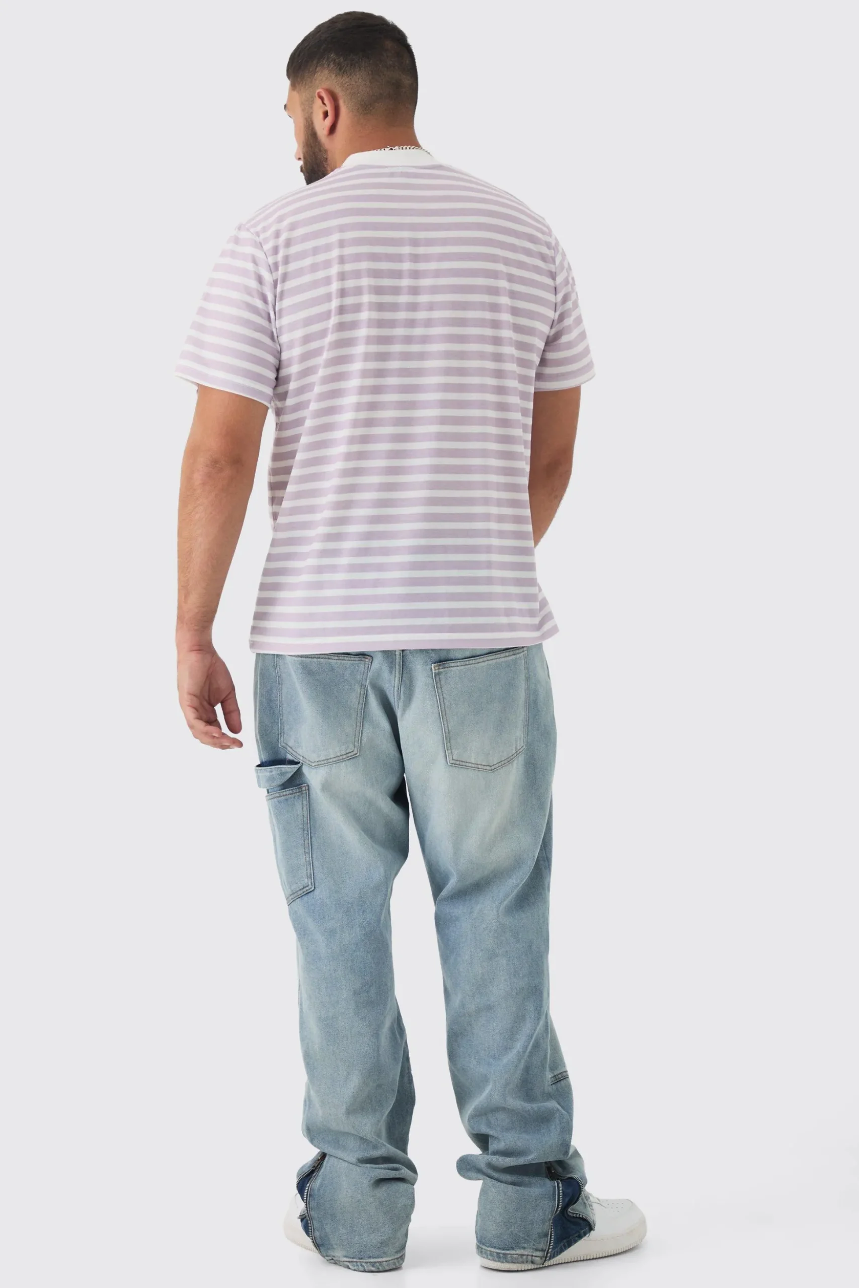 Plus Extended Neck Stripe T-shirt | BoohooMAN UK