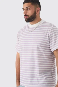 Plus Extended Neck Stripe T-shirt | BoohooMAN UK