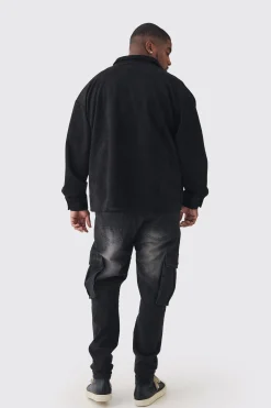 Plus Faux Suede Button Through Overshirt | BoohooMAN UK