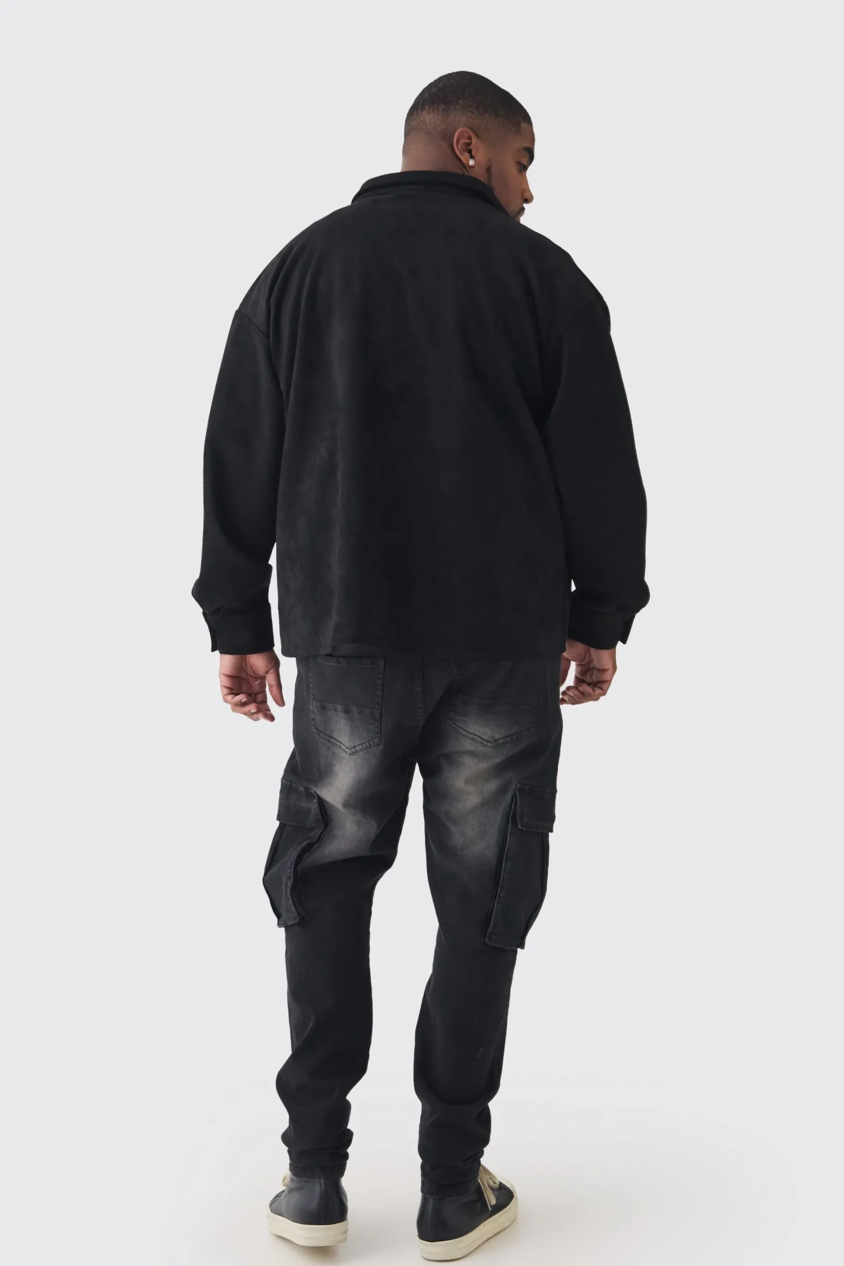 Plus Faux Suede Button Through Overshirt | BoohooMAN UK