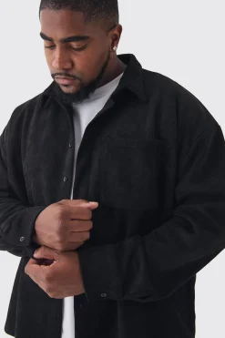 Plus Faux Suede Button Through Overshirt | BoohooMAN UK