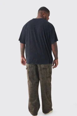 Plus Fearless Print Oversized Washed T-shirt In Charcoal | BoohooMAN UK