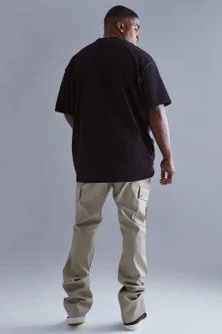 Plus Fixed Skinny Stacked Flare Pu Trouser | BoohooMAN UK