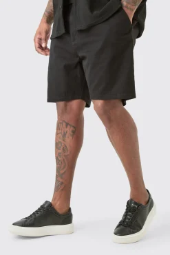 Plus Fixed Waist Black Slim Fit Chino Shorts | BoohooMAN UK