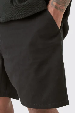 Plus Fixed Waist Black Slim Fit Chino Shorts | BoohooMAN UK