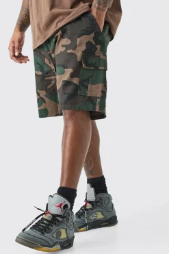 Plus Fixed Waist Camo Twill Cargo Short | BoohooMAN UK