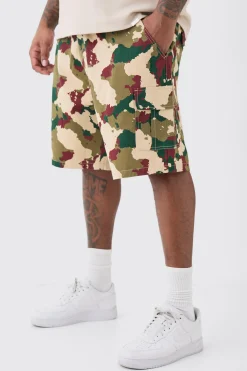 Plus Fixed Waist Camo Twill Cargo Short | BoohooMAN UK