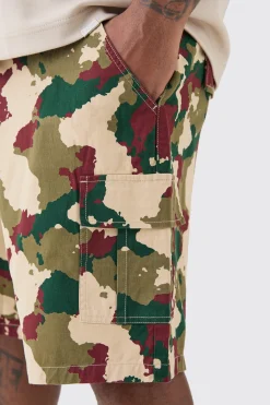 Plus Fixed Waist Camo Twill Cargo Short | BoohooMAN UK