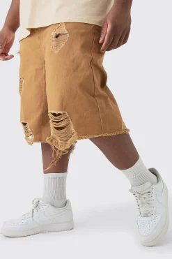 Plus Fixed Waist Distressed Twill Jort | BoohooMAN UK