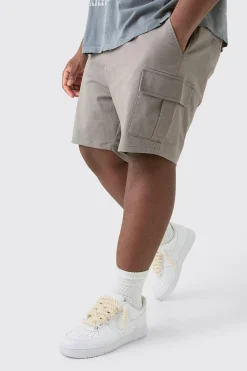 Plus Fixed Waist Grey Skinny Fit Cargo Shorts | BoohooMAN UK