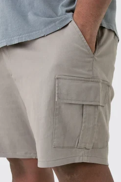 Plus Fixed Waist Grey Skinny Fit Cargo Shorts | BoohooMAN UK