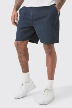 Plus Fixed Waist Navy Slim Fit Chino Shorts | BoohooMAN UK