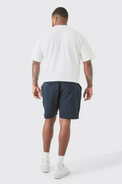 Plus Fixed Waist Navy Slim Fit Chino Shorts | BoohooMAN UK