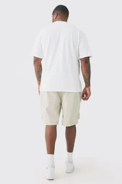 Plus Fixed Waist PU Cargo Short | BoohooMAN UK